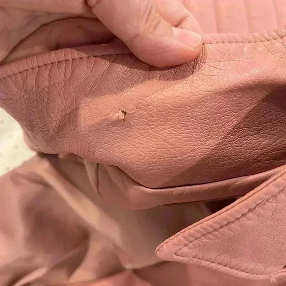 NWT Blank NYC Pink Faux Leather Moto Biker Jacket Zip Up Collared Mauve Sz L - Picture 15 of 16